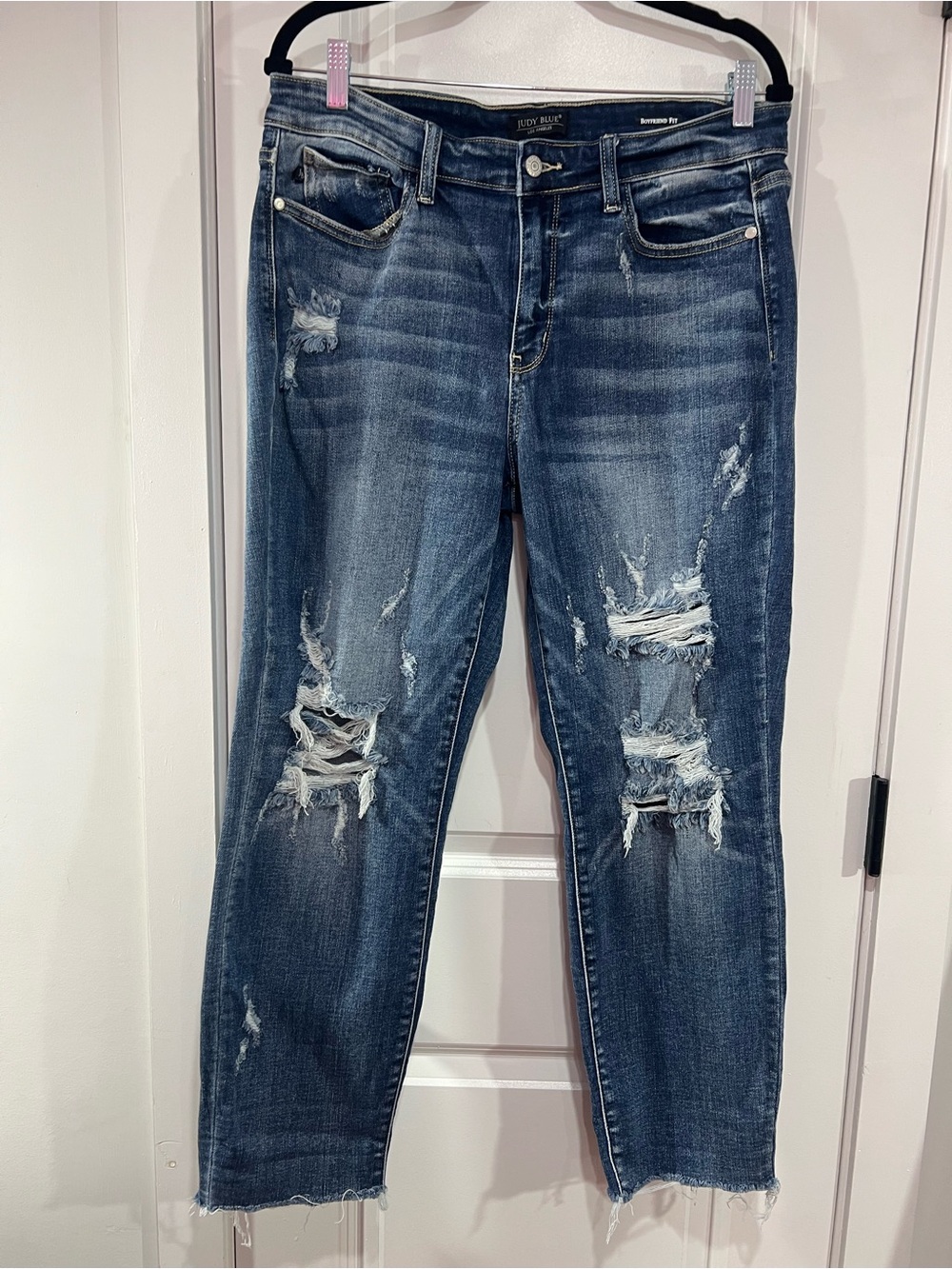 Judy Blue Distressed Dark Blue Boyfriend Jeans